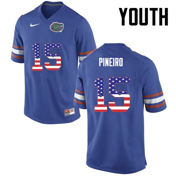 NCAA Florida Gators Eddy Pineiro Youth #15 USA Flag Fashion Nike Blue Stitched Authentic College Football Jersey NYN3764HG